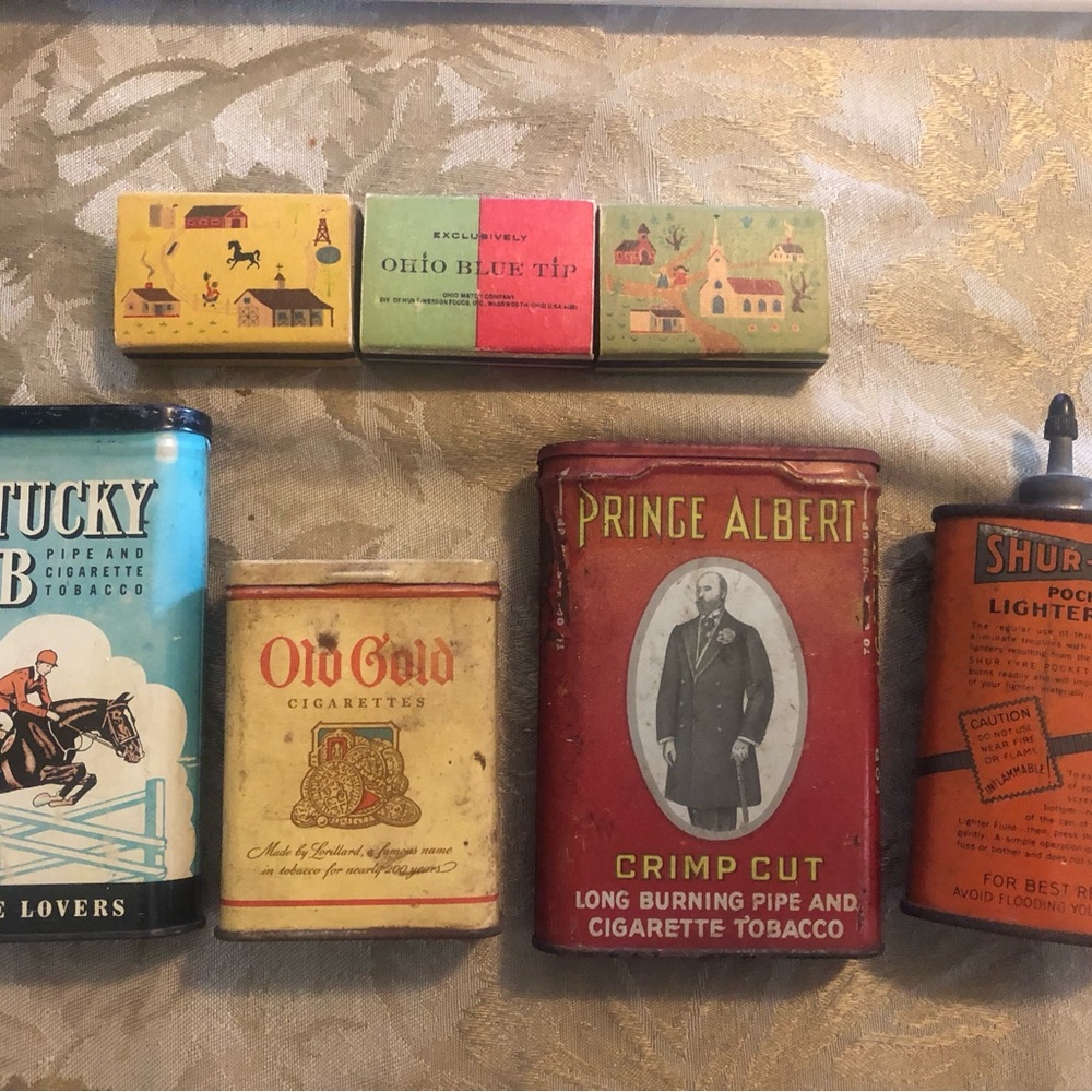 Tobacco tins & old matches - Prince Albert , Kentucky Club, Old Gold Shur Fyre